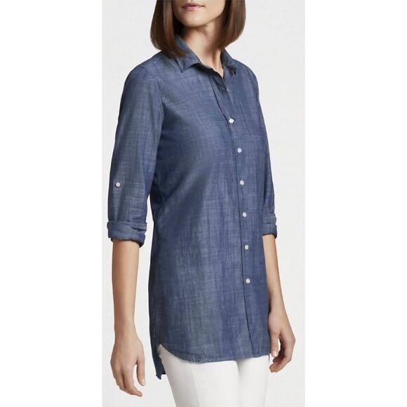 Peter Millar Blue Chambray Button Up Tunic Top - Picture 1 of 4